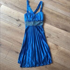 Elegant Blue Pleated Dress